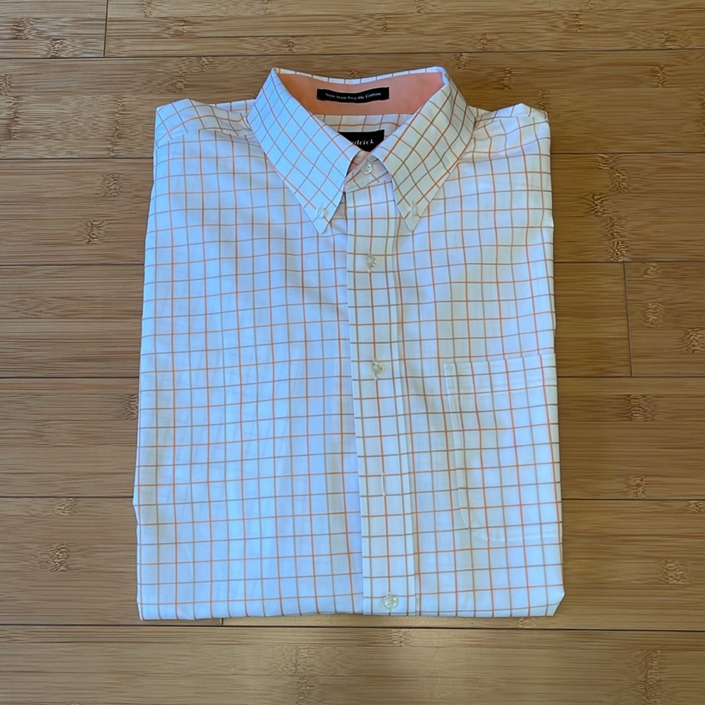 NWOT Paul Fredrick Non-iron Cotton Windowpane Dress Shirt W Contrast Trim 17x34